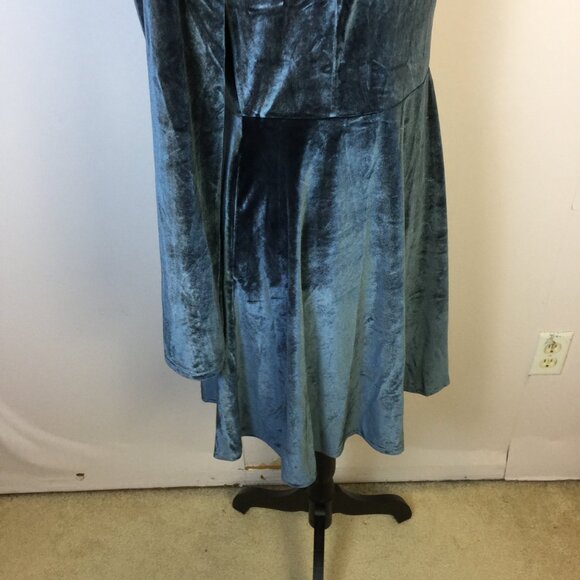 Frock Shop Fit & Flare Dress Size L Womans Gray Blue Stretch Velvet Long Sleeve - Picture 7 of 16